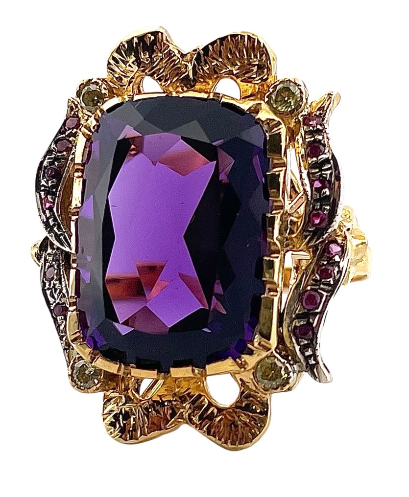 χωρίς τιμή ασφαλείας - Δαχτυλίδι - 9 kt. Κίτρινο χρυσό, Ασημί Αμέθυστος - Ρουμπίνι #4.3