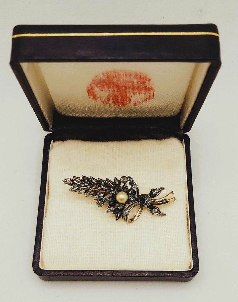 沒有保留價 - 珠寶別針 - 19.2克拉 玫瑰金 珍珠 - 鉆石 #3.2