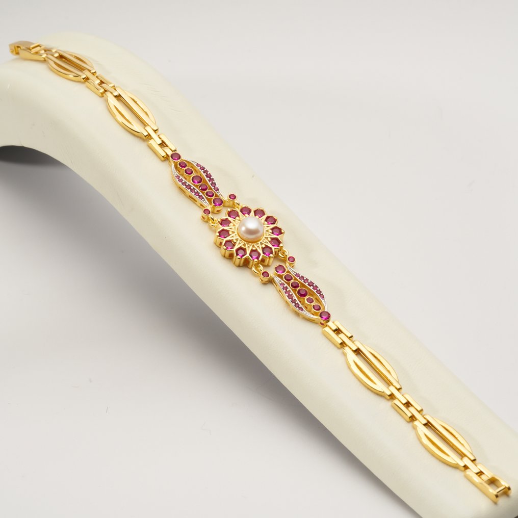 沒有保留價 - 手鈪 銀, 鍍金 紅寶石 - 复古灵感 #1.0