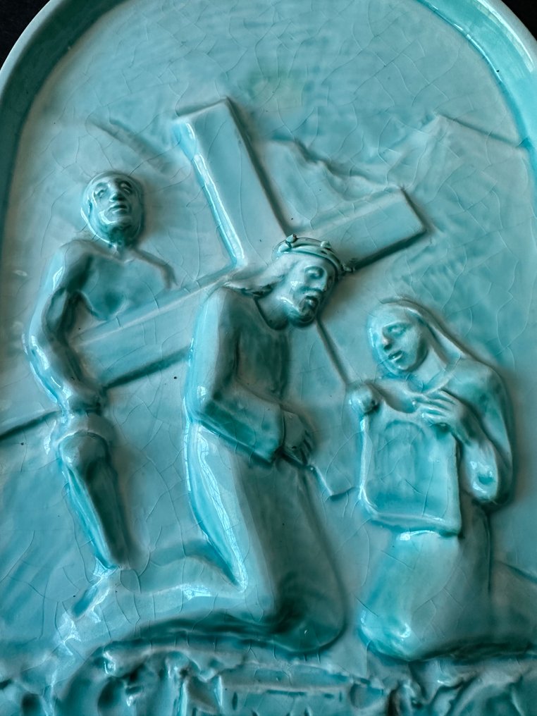 Ανάγλυφο, Rilievo - Stazione Via Crucis - VI - 28 cm - Αρχαία κεραμική γυαλισμένη τυρκουάζ. #4.3