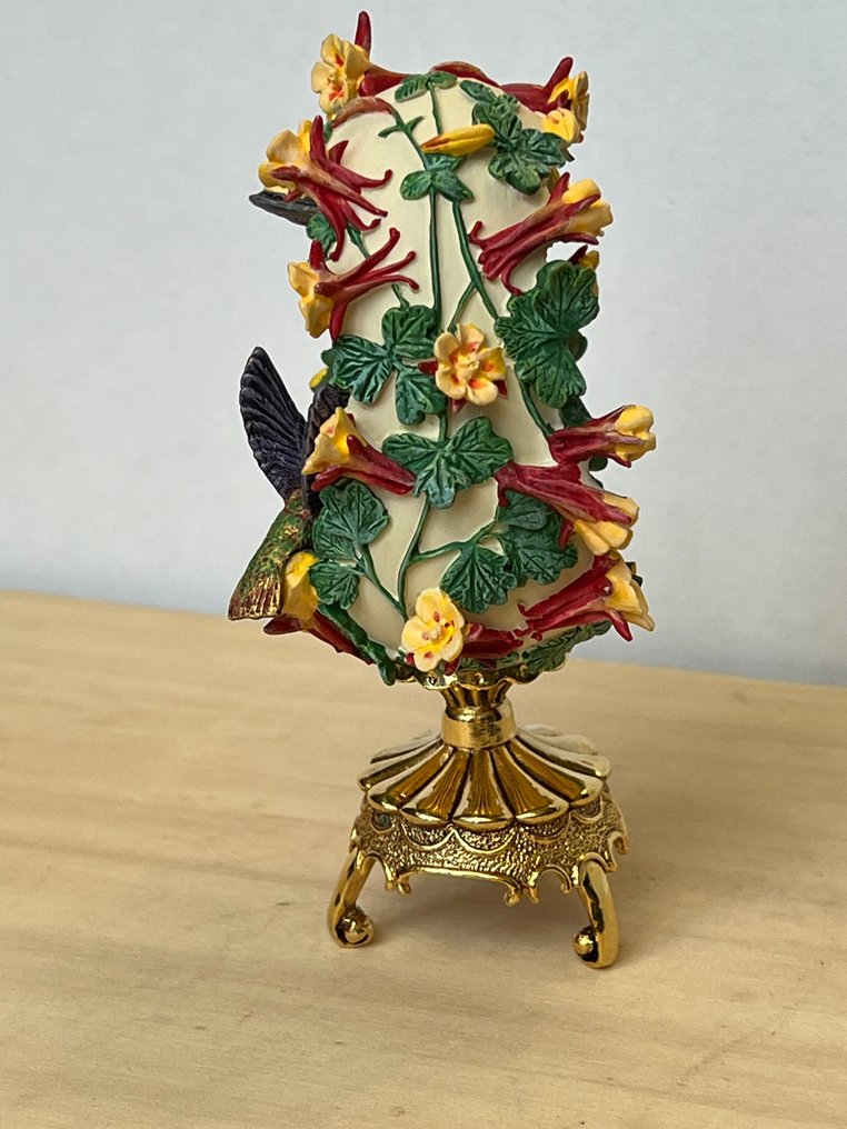 法贝热鸡蛋 - Faberge ei - Franklin Mint - 24K金, Bisquit瓷器 - 蜂鸟与花开 #3.2
