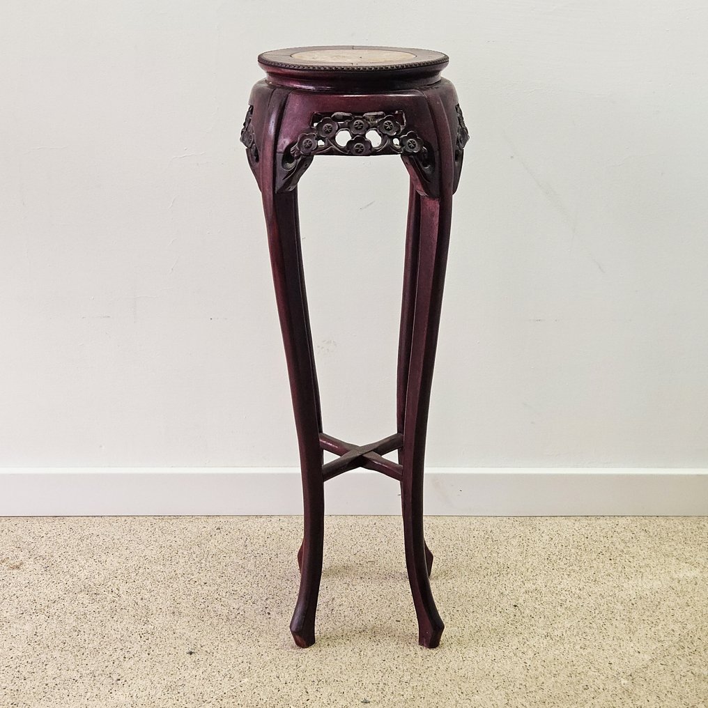 Side table - Carved wood insert with marble top #1.0