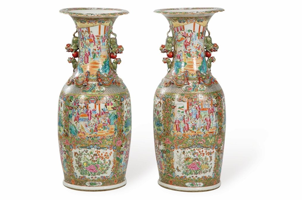 花瓶 - 瓷器 - 中國 - 清朝(1644-1911) - 一对大型(90厘米)中国广彩珐琅地面花瓶 #1.0
