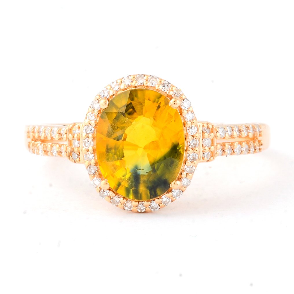 没有保留价 - 戒指 - 14K包金 黄金 -  2.36ct. tw. 蓝宝石 - 钻石 #1.0