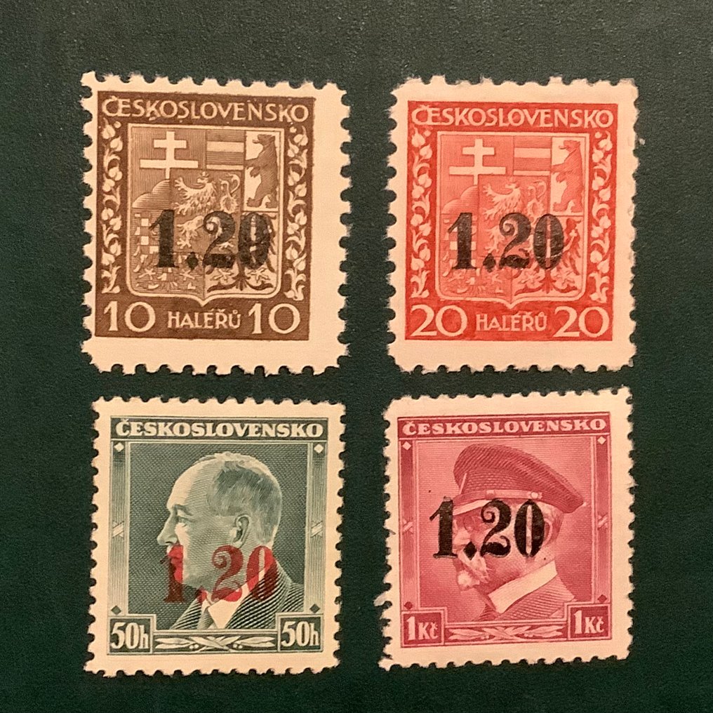 Bohemen en Moravië 1938 - Asch : vier zegels met 1,20 opdruk - keyvalue einwandfrei sign Mahr - Michel 2/5 #3.2