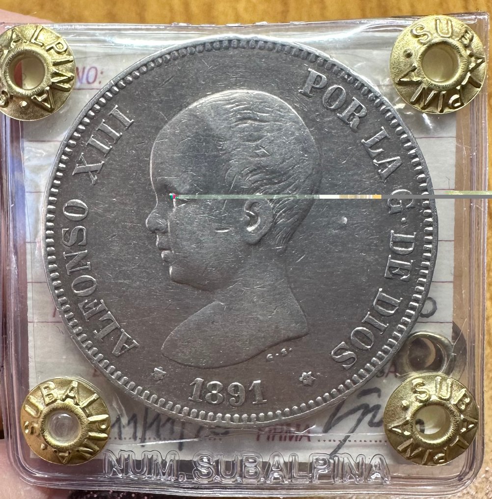 Espanha. Afonso XIII. 5 Pesetas 1891  (Sem preço de reserva) #1.0