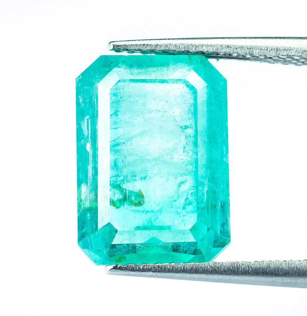 No reserve price Emerald  - 7.03 ct - Bellerophon Gemlab - Bluish Green (Nigeria) #1.0