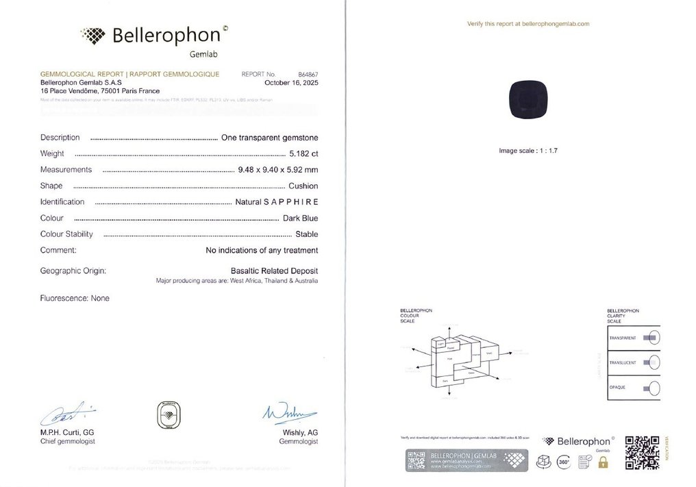 Nincs minimálár Zafír - 5.18 ct - Bellerophon Gemlab - sötétkék #3.2