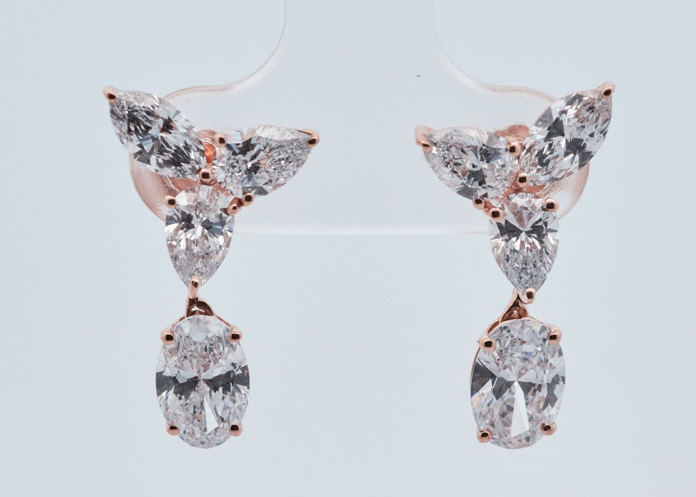 Nincs minimálár - Drop fülbevaló - 14 kt. Rózsa arany - 3.45ct. tw. Gyémánt (Laboratóriumban előállított) - Gyémánt #1.0
