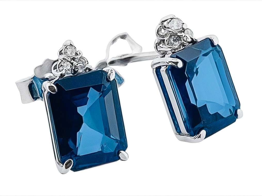 沒有保留價 - 耳環 - 18 克拉 白金 藍寶石 - 鉆石 #2.1