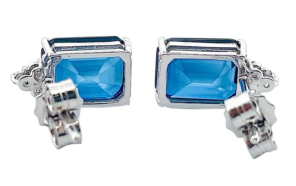 沒有保留價 - 耳環 - 18 克拉 白金 藍寶石 - 鉆石 #4.3