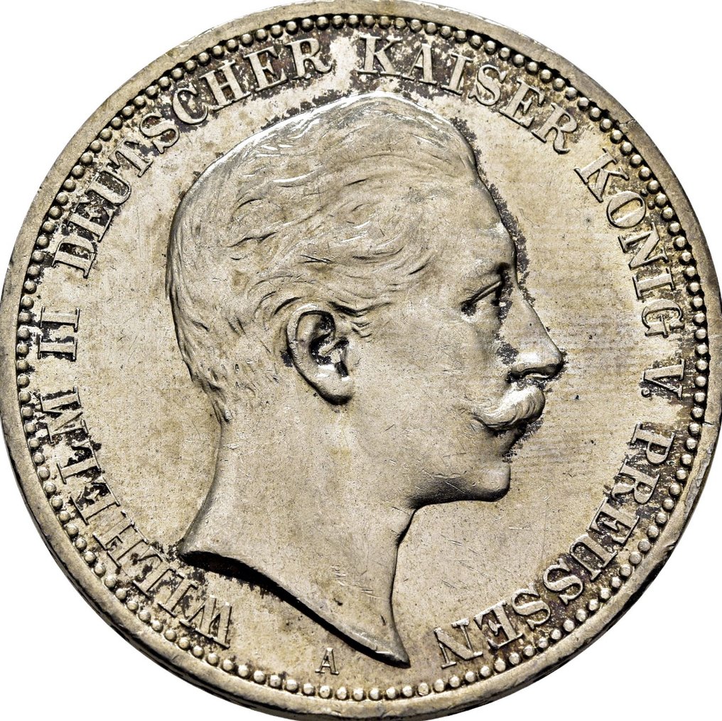 德意志帝國 Willem II. Drei Mark 1908A  (沒有保留價) #1.0