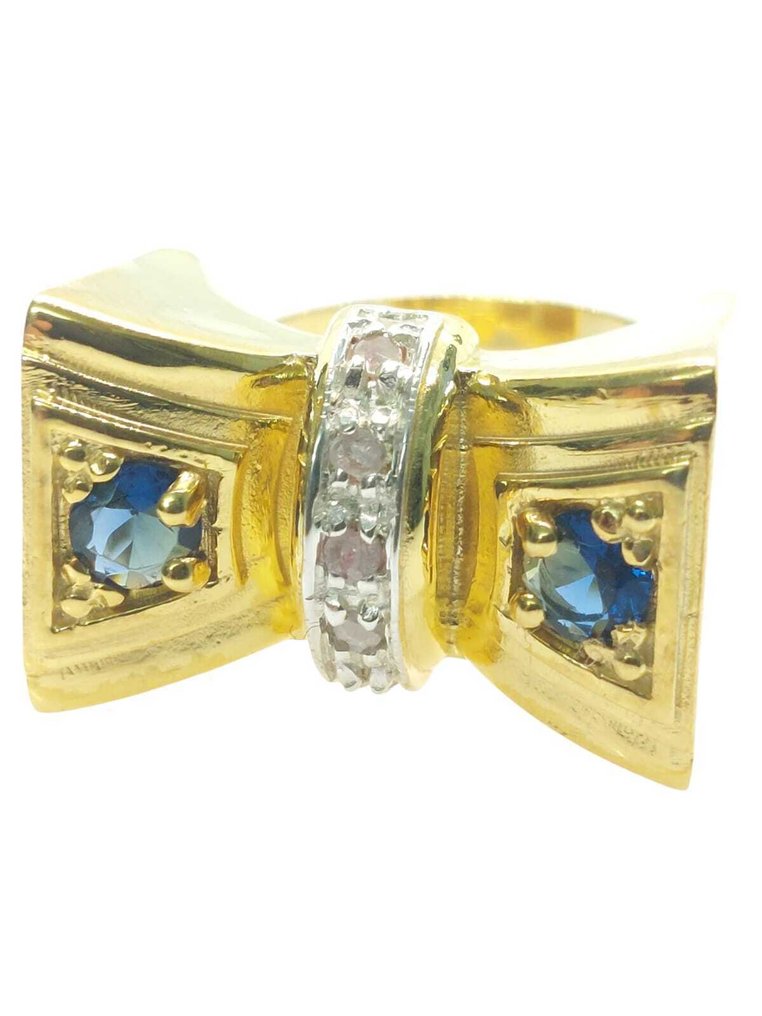 没有保留价 - 戒指 - 9 kt. 银, 黄金 蓝宝石 - 钻石 #1.0