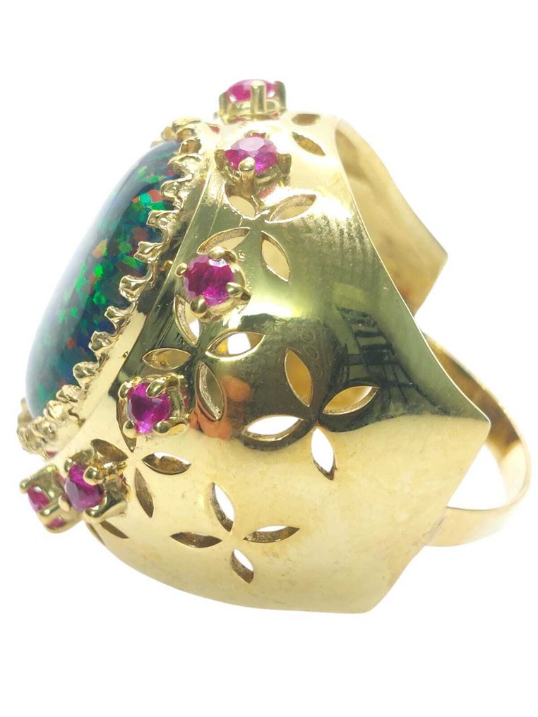 No Reserve Price - Ring - 9 kt. Silver, Yellow gold Opal - Ruby #2.1