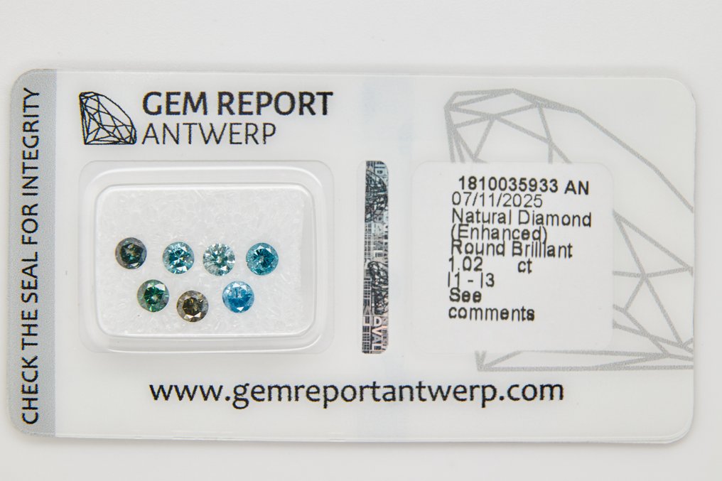 Sin precio de reserva - 7 pcs Diamante (Color tratado) - 1.02 ct - Redondo - I1, I2, I3 - Gem Report Antwerp (GRA) #1.0