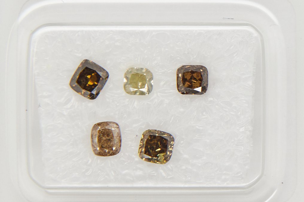 Zonder Minimumprijs - 5 pcs Diamant (Natuurlijk) - 1.01 ct - Cushion - SI1, SI2, P1, P2, I3 - Gem Report Antwerp (GRA) #2.1