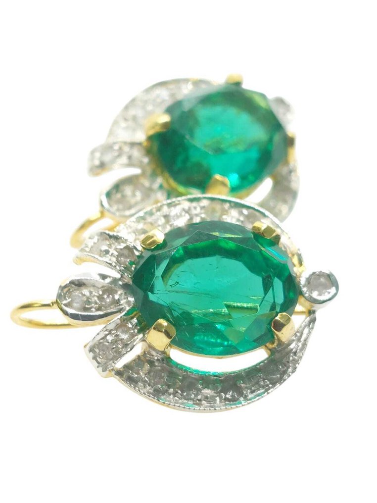 没有保留价 - 耳环 - 9 kt. 银, 黄金 祖母绿 - 钻石 #4.3