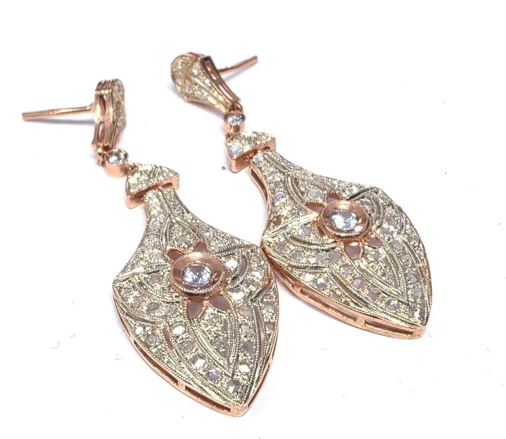 χωρίς τιμή ασφαλείας - Σκουλαρίκια - 9 kt. Ροζ χρυσό, Ασημί Τοπάζιο - Διαμάντι #1.0