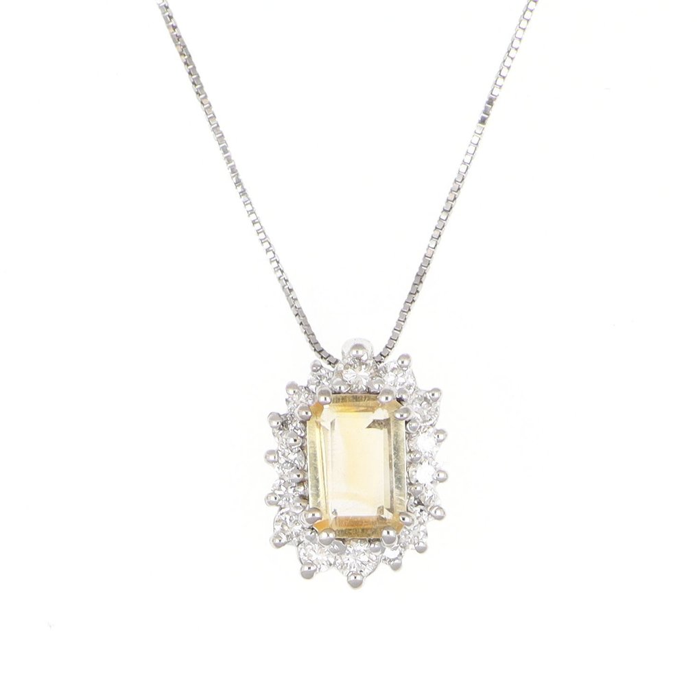 Sem preço de reserva - Colar com pingente - 18 K Ouro branco Topázio - Diamante #1.0