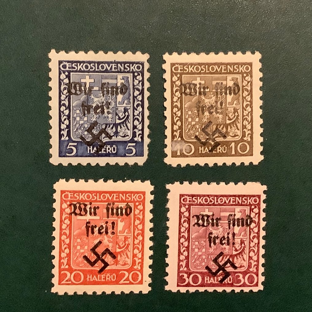 Cseh–Morva Protektorátus 1938 - Rumberg: 4 bélyeg, pajzsok, felirattal 'wir sind frei'. - Michel #1.0