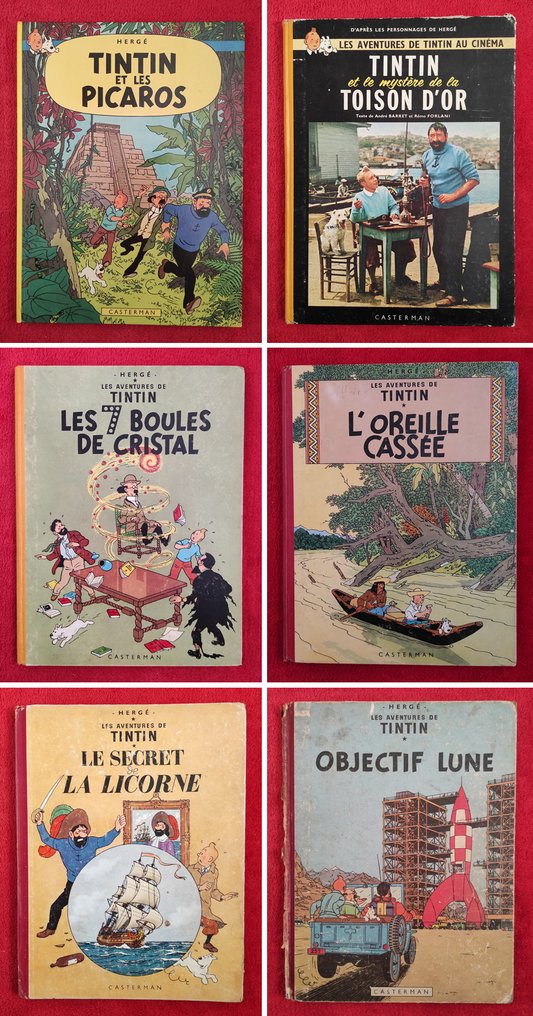 Tintin - 6 Albums dont 2 E.O. (Edition Originale) (1954 à 1976) - 6 Album - First edition/reprint - 1954/1976 #1.0