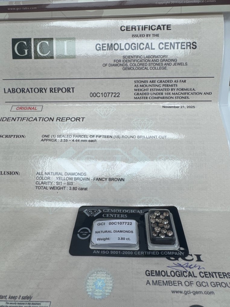 沒有保留價 - 15 pcs 鑽石 (天然彩色) - 3.80 ct - 圓形 - Fancy 褐色, 黃色 - SI1, SI2, SI3 - Gemmological Centre Israel (G.C.I.) #1.0