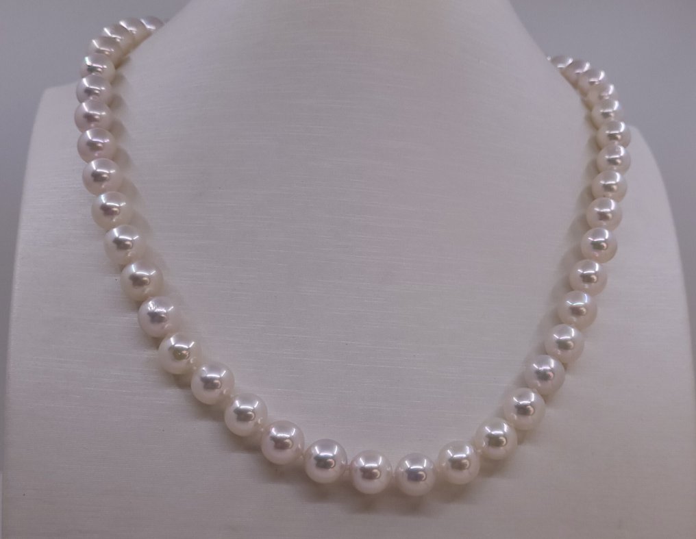 Κολιέ Πιστοποιημένα Ακόγια Μαργαριτάρια - 8,0x8,3mm, Ασημί #1.0