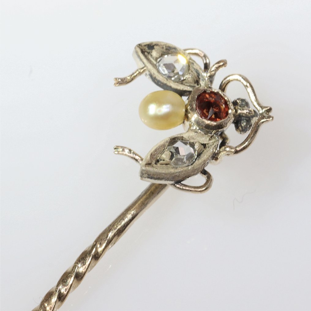 没有保留价 - 珠宝别针 - 18K包金 玫瑰金 钻石 (天然)  - 珍珠 - 石榴石，古董 1880 #3.2