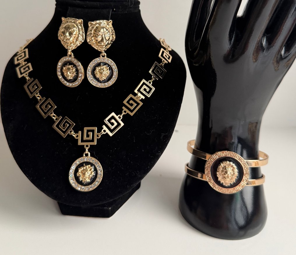 Themacollectie - Prachtige 24K goud vergulde en zwarte email Franse Imperium-stijl leeuwen volledige set. #2.1