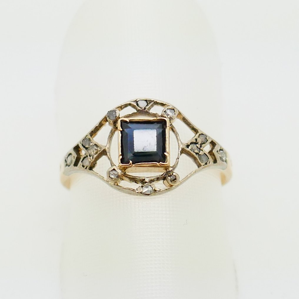 Senza Prezzo di Riserva - Anello - 14 carati Oro giallo, Platino Zaffiro - Diamante #1.0