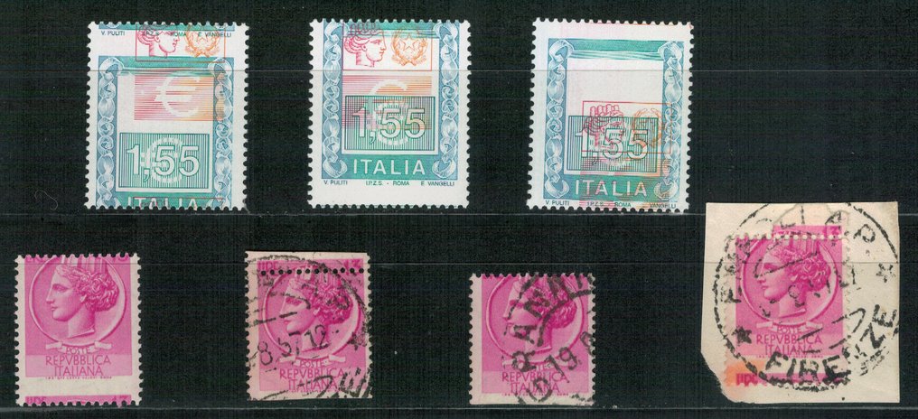 Italy 1955/2002 - 7 varieties of Italy turrita at 13€ and high values at 1.55€. - Sassone 2024 #1.0
