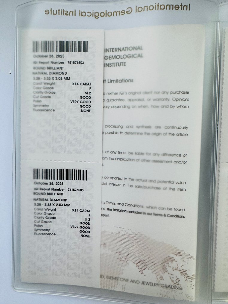 没有保留价 - 2 pcs 钻石  (天然)  - 0.27 ct - 圆形 - F - SI2 微内含二级 - 国际宝石研究院（IGI） - 匹配的对 #3.2