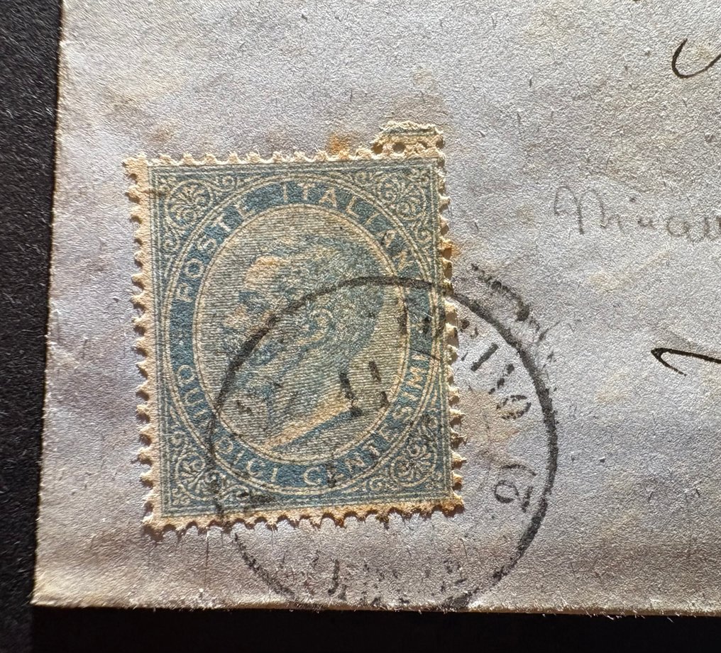 意大利王国 1864 - 1864年王国15美分DHL邮戳流动邮戳，博洛尼亚-都灵线路编号2，点数12，非常罕见。 #1.0