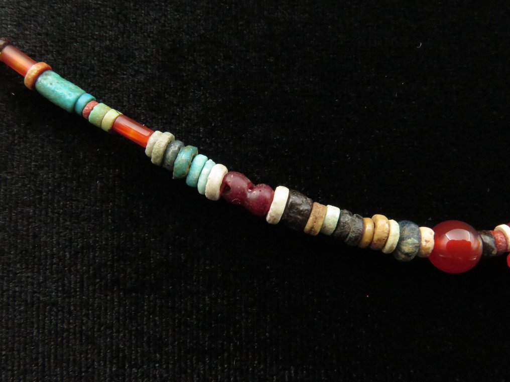 Αρχαία Αιγυπτιακή Βραχιόλι από γυαλί, τιρκουάζ, χαλαζία και μούμια με φιαίνια, με χαλαζία σκαραβαίο. - 17 cm (χωρίς τιμή ασφαλείας) #4.3