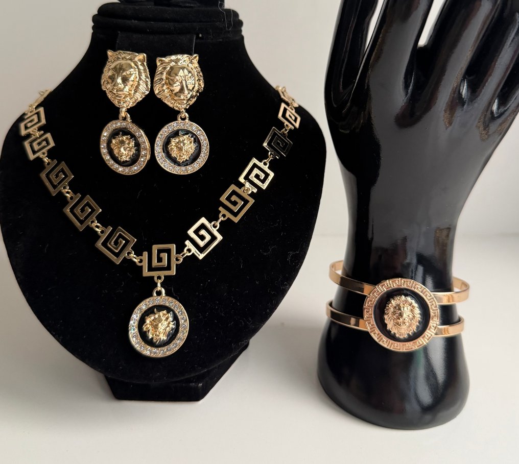 Themacollectie - Prachtige 24K goud vergulde en zwarte email Franse Imperium-stijl leeuwen volledige set. #1.0