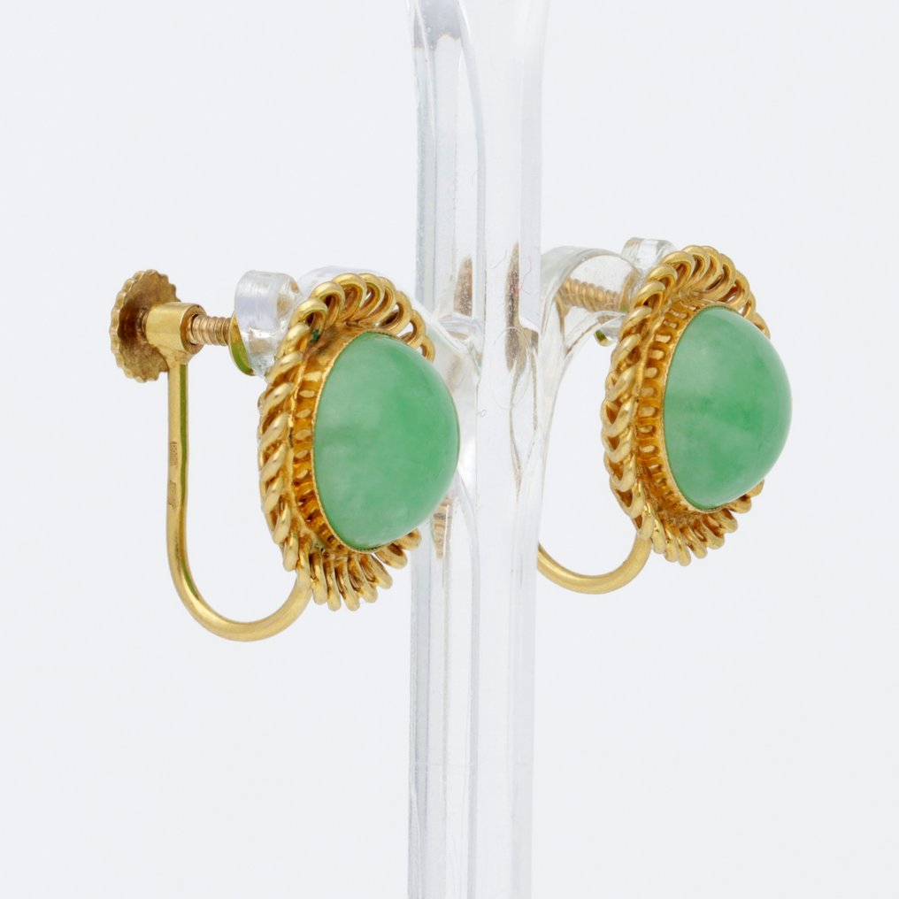 Drop fülbevaló - 14 kt. Sárga arany - Jáde #4.3