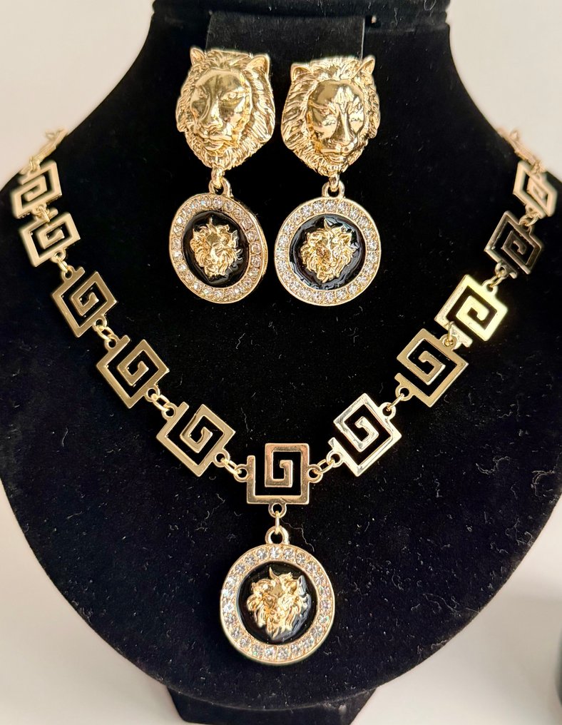 Themacollectie - Prachtige 24K goud vergulde en zwarte email Franse Imperium-stijl leeuwen volledige set. #3.2