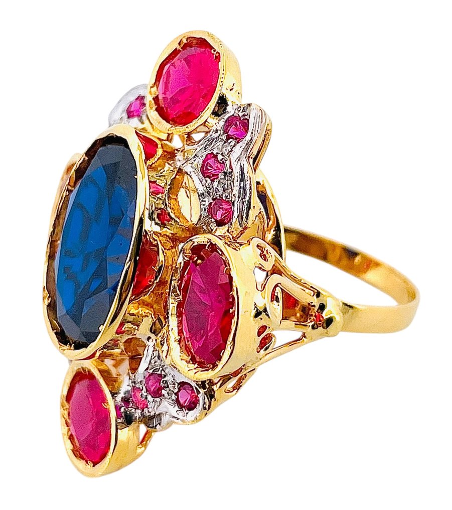 Nincs minimálár - Gyűrű - 9 Kt Sárga arany, Ezüst Zafír - Rubin #4.3