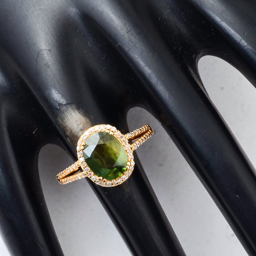 Nincs minimálár - Gyűrű - 14 kt. Sárga arany - 2.38ct. tw. Zafír - Gyémánt #1.0