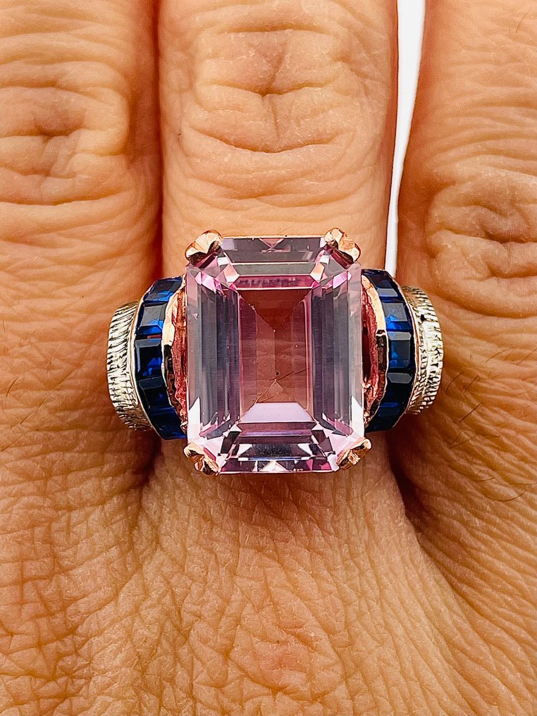 没有保留价 - 戒指 - 9 kt. 玫瑰金, 银 合成宝石 - 蓝宝石 #1.0