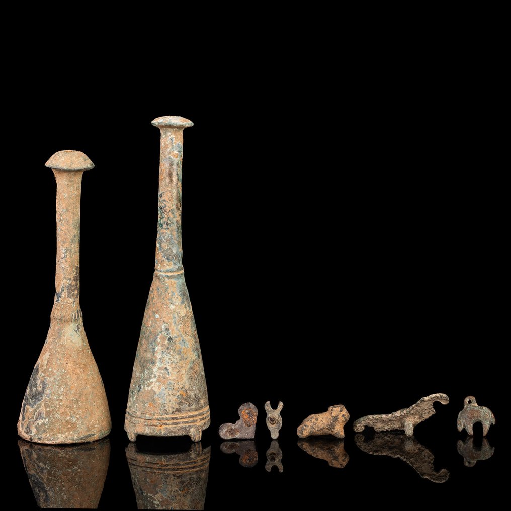 Ancient Near Eastern Bronze Pair of Standard Bases and Group of Fittings  (No Reserve Price) #1.0