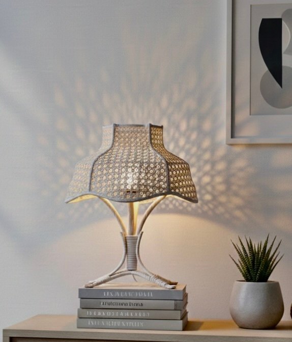 檯燈 - 白色复古藤编和藤条台灯 - 藤 #1.0