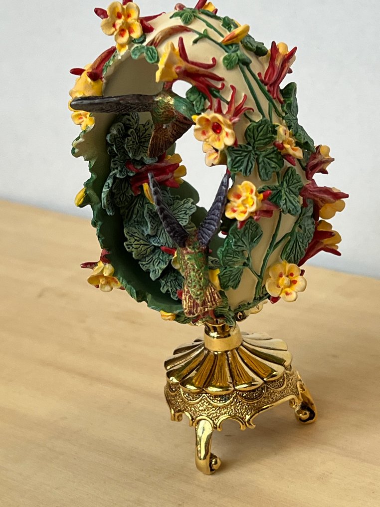 法贝热鸡蛋 - Faberge ei - Franklin Mint - 24K金, Bisquit瓷器 - 蜂鸟与花开 #2.1