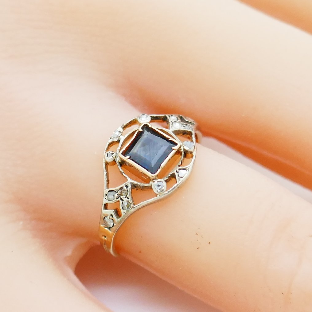 Senza Prezzo di Riserva - Anello - 14 carati Oro giallo, Platino Zaffiro - Diamante #4.3