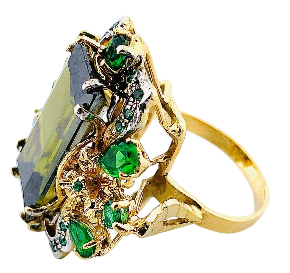 No reserve price - Ring - 9 kt. Yellow gold, Silver Peridot - Emerald #4.3