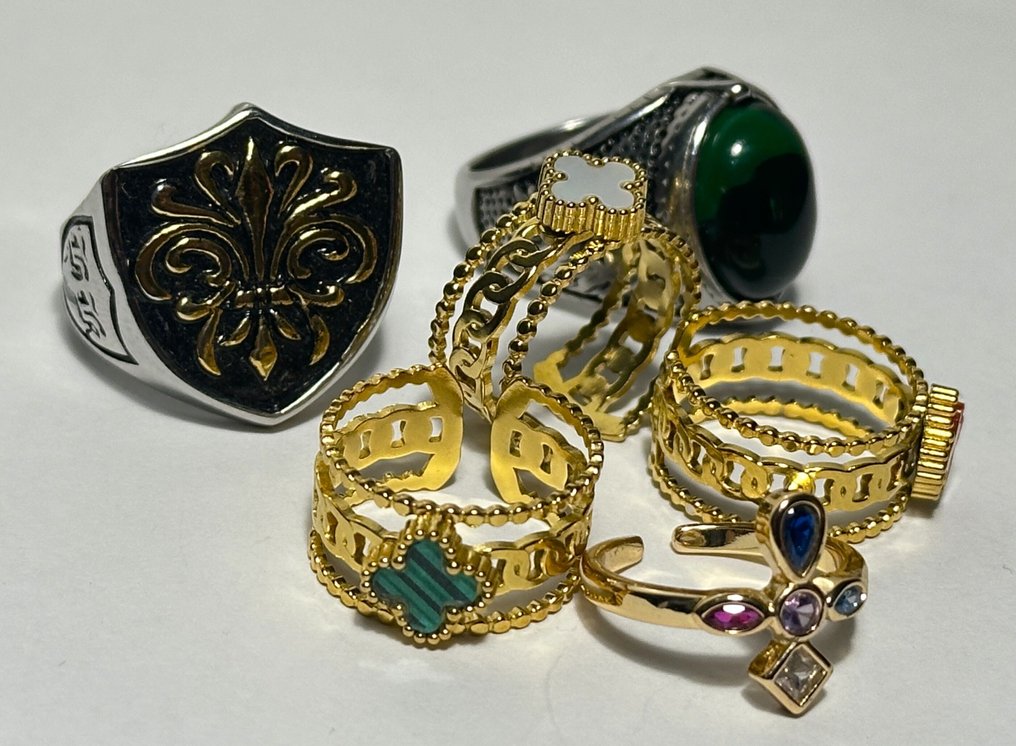 6 religious rings with Christian Cross and magical crystals - Ring - Metal, hypoallergenic #2.1