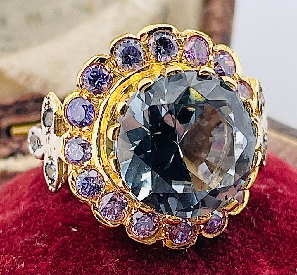 没有保留价 - 戒指 - 9 kt. 黄金, 银 海蓝宝石 - 紫水晶 #2.1