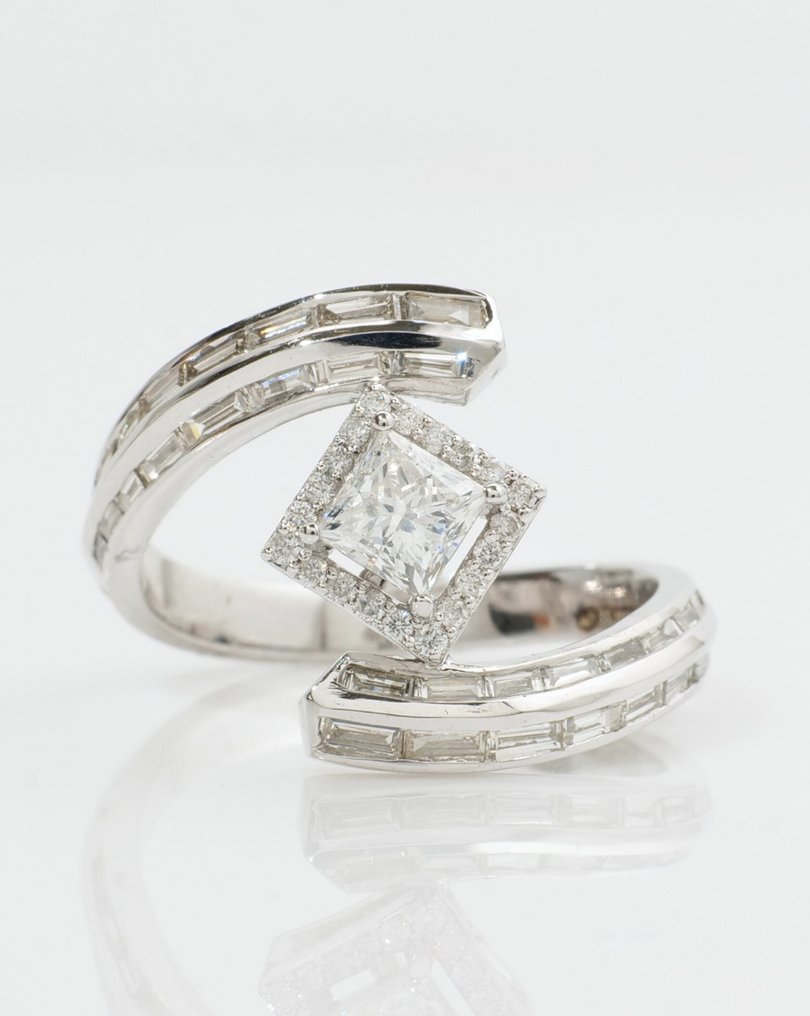 點睛戒指 - 14 克拉 白金 - 1.24ct. tw. 鉆石 (天然) - 鉆石 - 新娘婚戒 #1.0