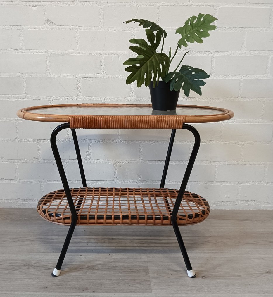 Side table - 藤, 玻璃, 金屬 #1.0