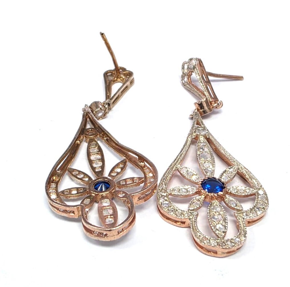 没有保留价 - 耳环 - 9 kt. 玫瑰金, 银 蓝宝石 - 钻石 #3.2